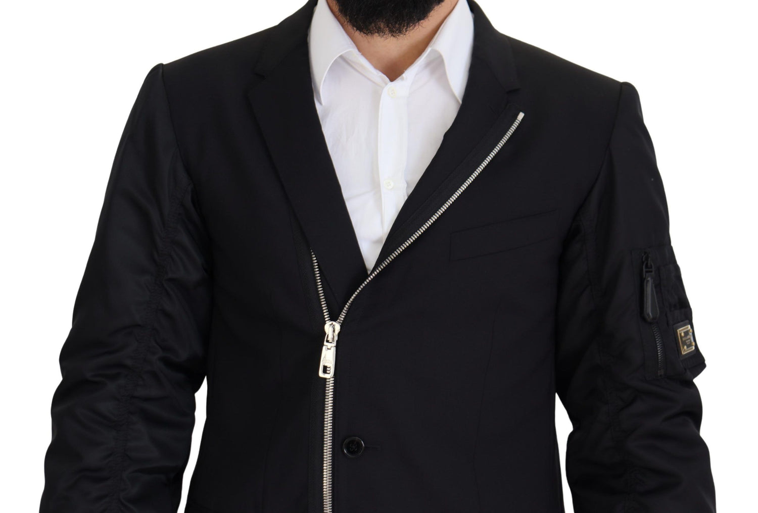 Black Wool Full Zip Long Sleeves Jacket