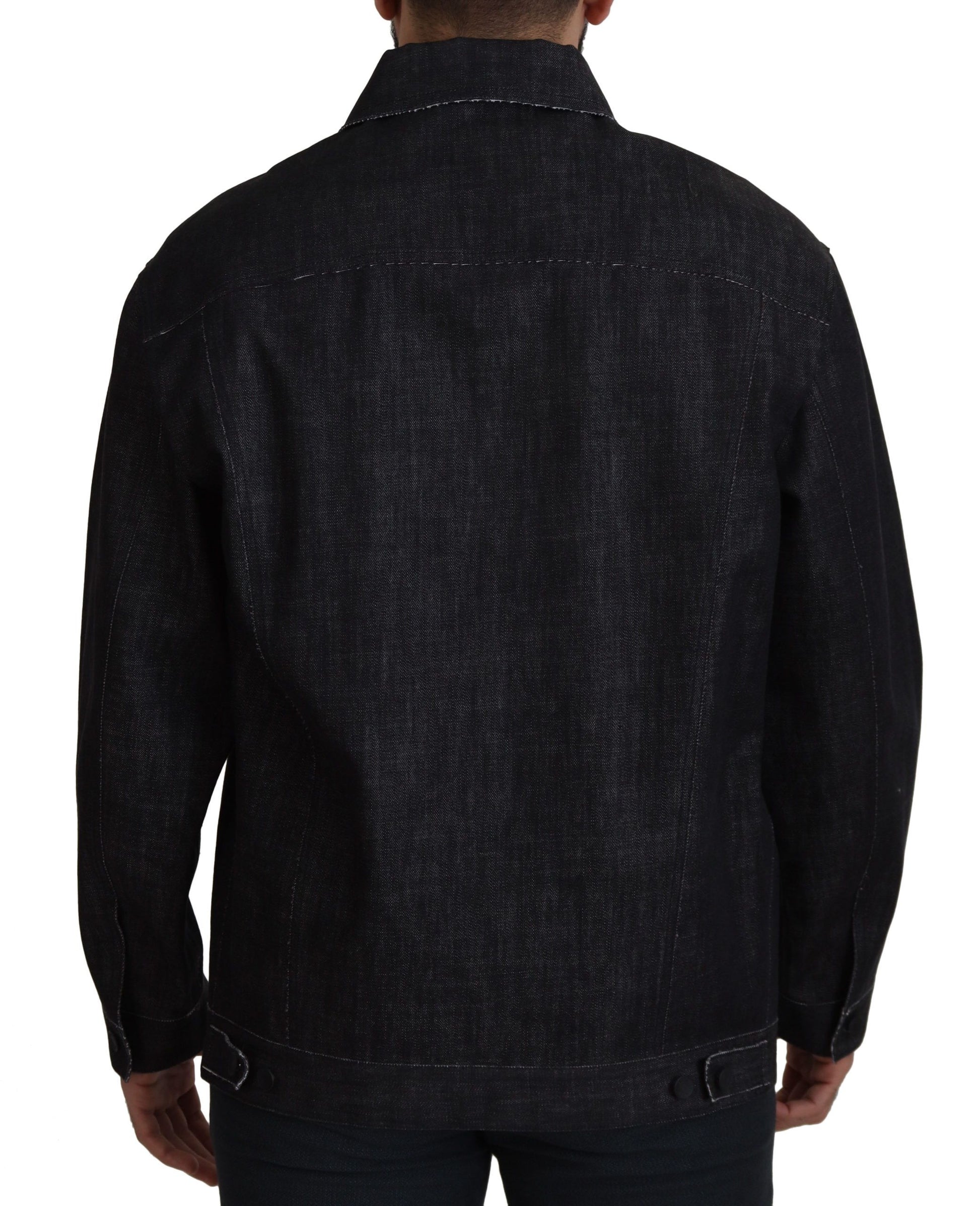 Black Cotton Full Button Denim Jacket