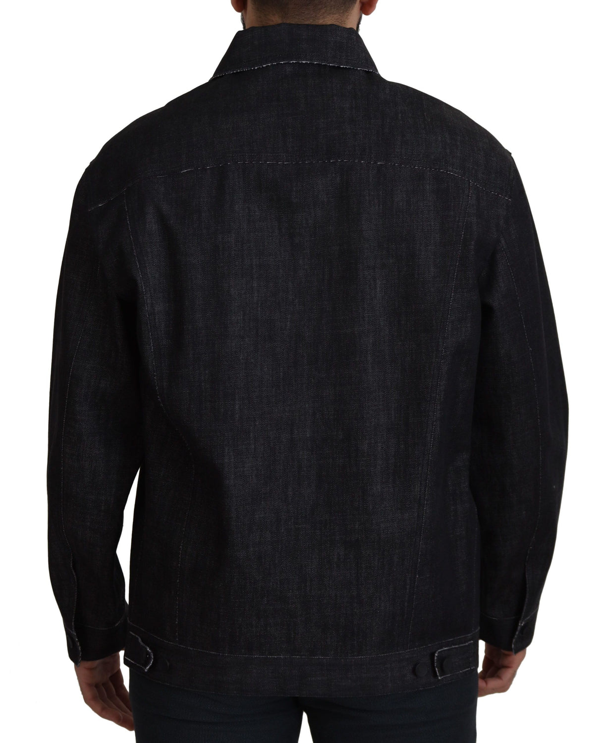 Black Cotton Full Button Denim Jacket