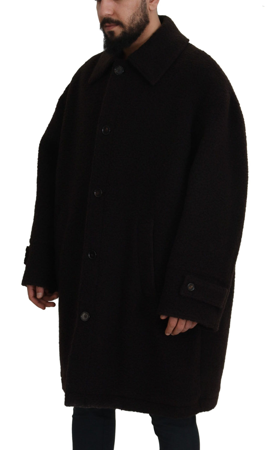 Black Alpaca Button Down Trench Coat Jacket