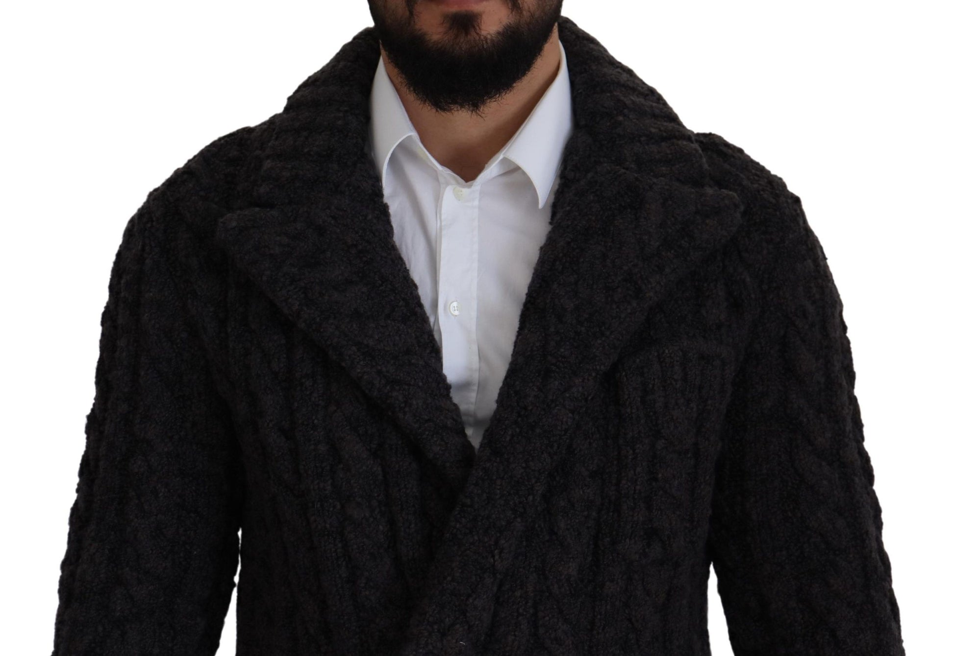 Black Wool Knit Double Breasted Coat Jacket