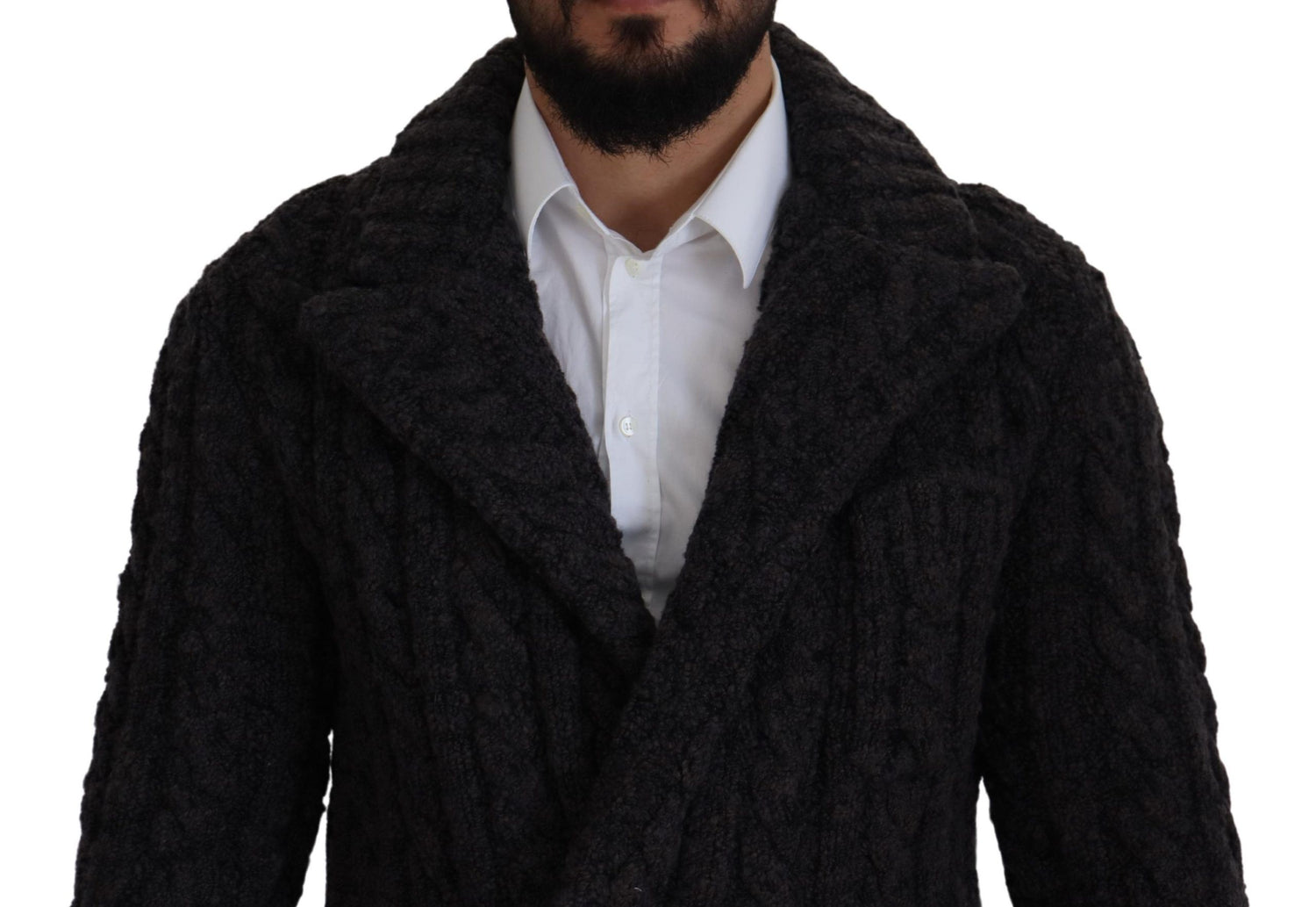 Black Wool Knit Double Breasted Coat Jacket