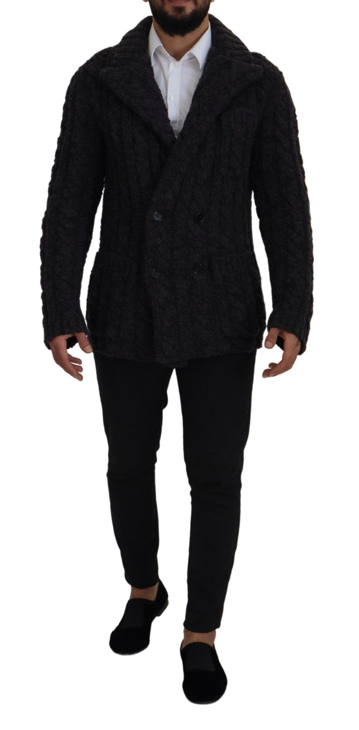 Black Wool Knit Double Breasted Coat Jacket