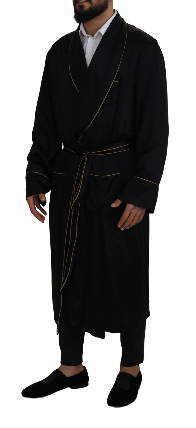 Black 100% Silk Robe Coat Wrap  Jacket