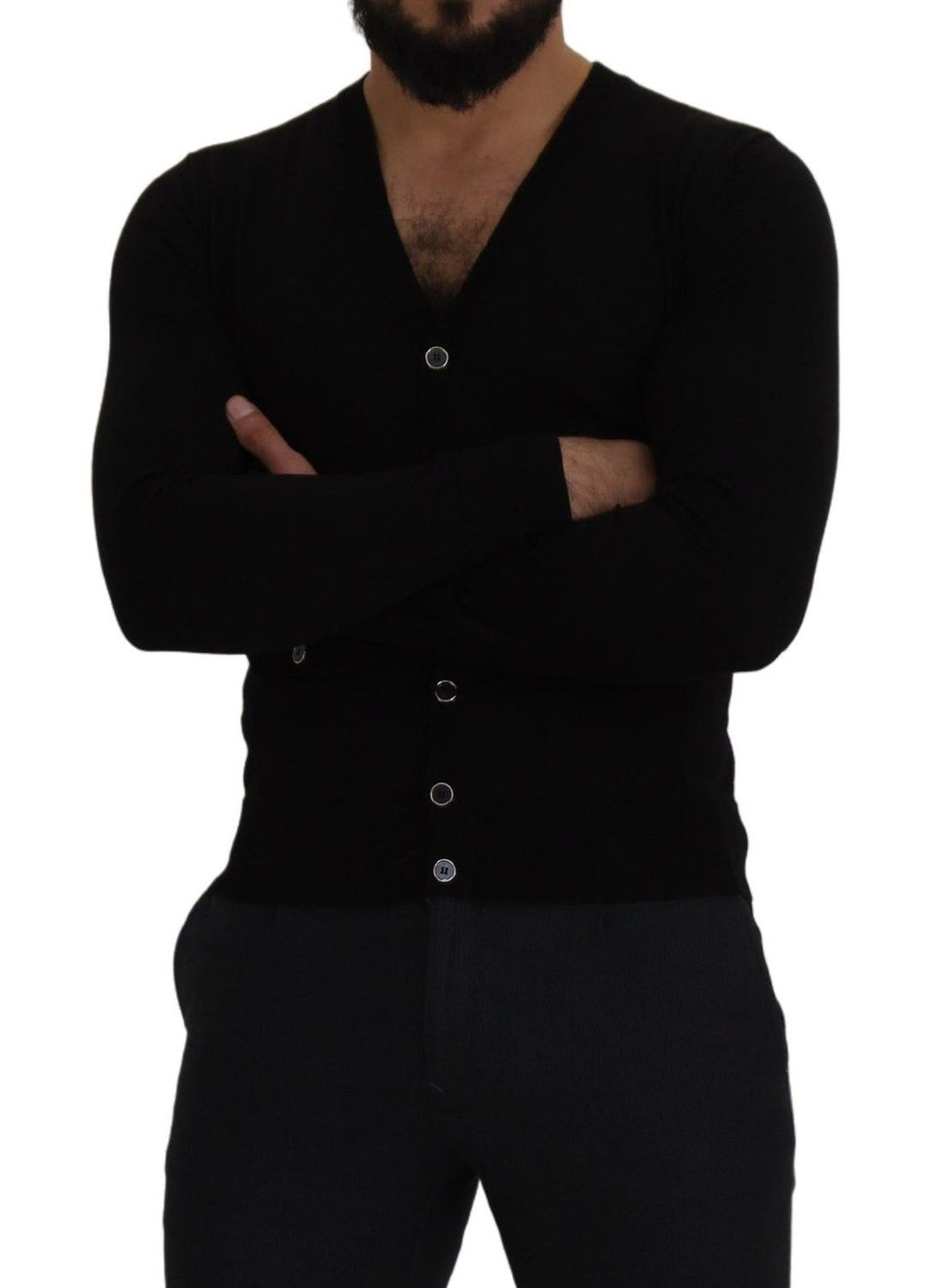 Black Wool Button Down Cardigan Sweater