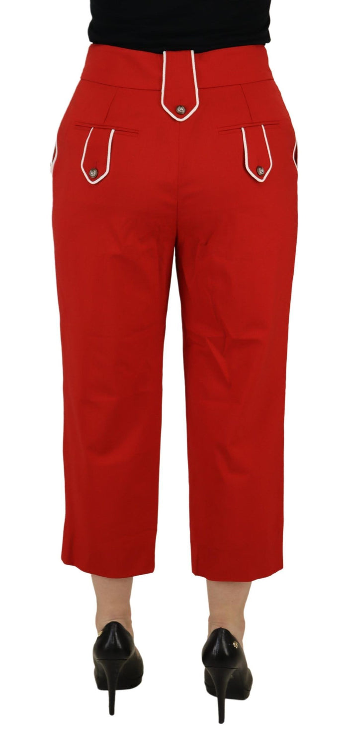 Red Button Embellished High Waist Pants