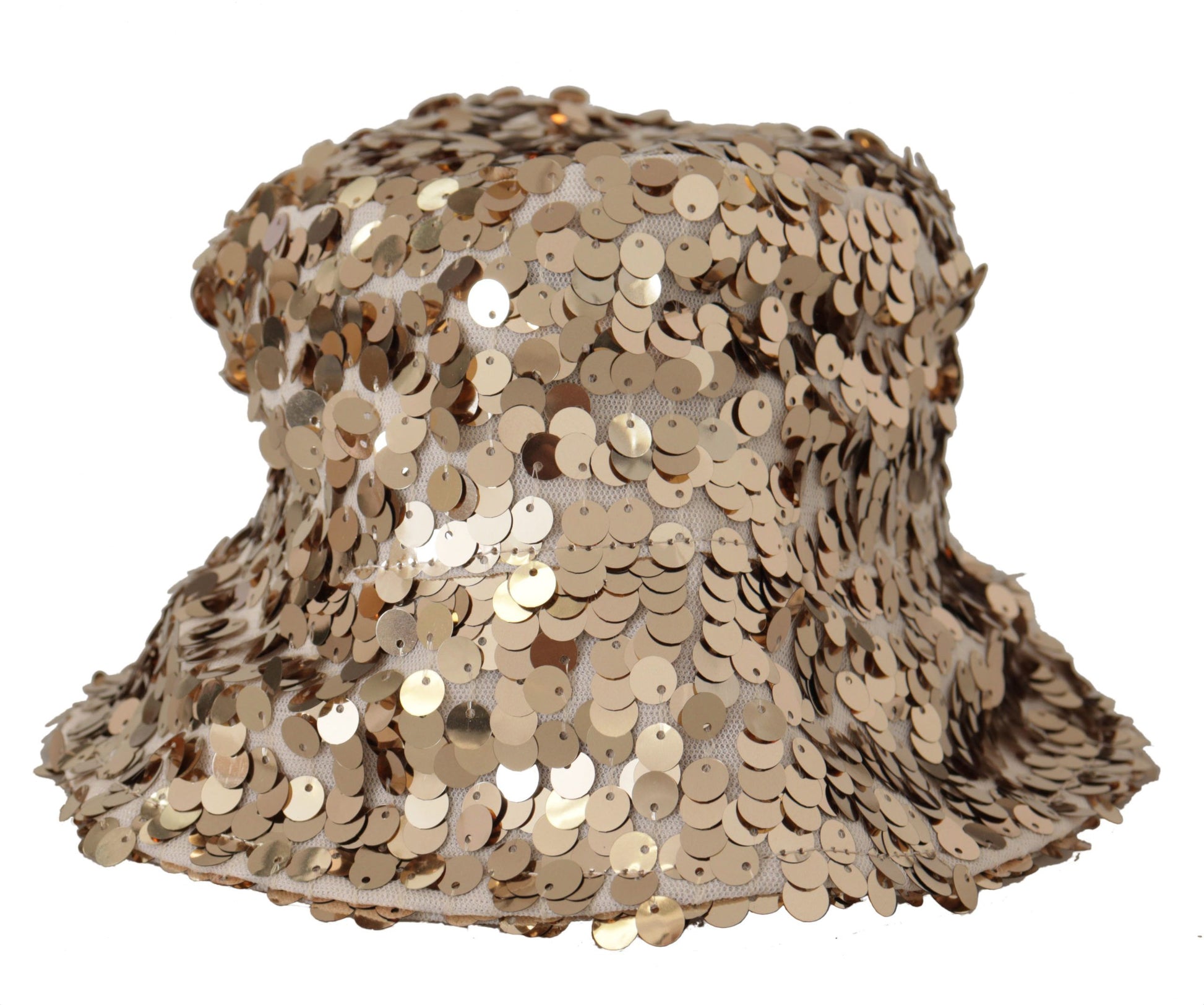 Gold Silk Sequin Embellished Designer Brim Bucket Hat