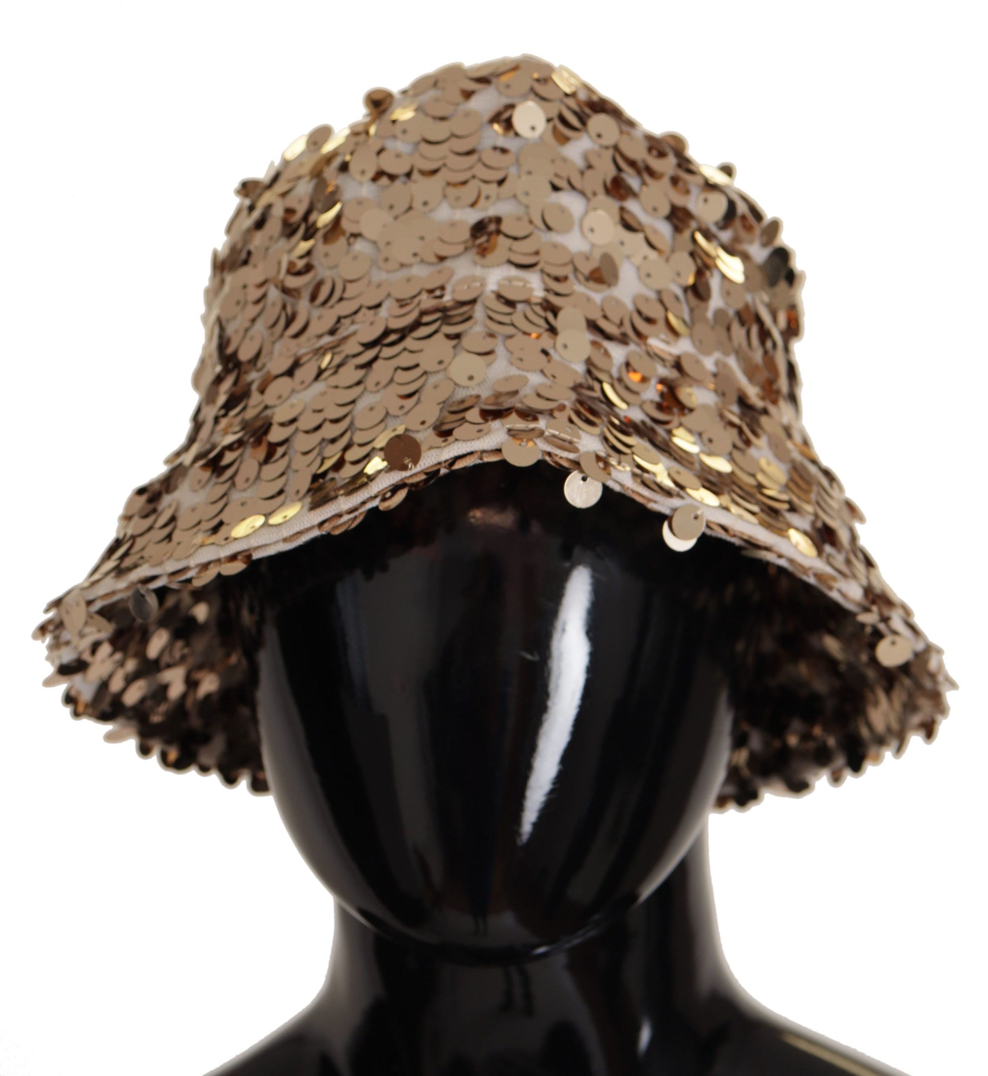 Gold Silk Sequin Embellished Designer Brim Bucket Hat