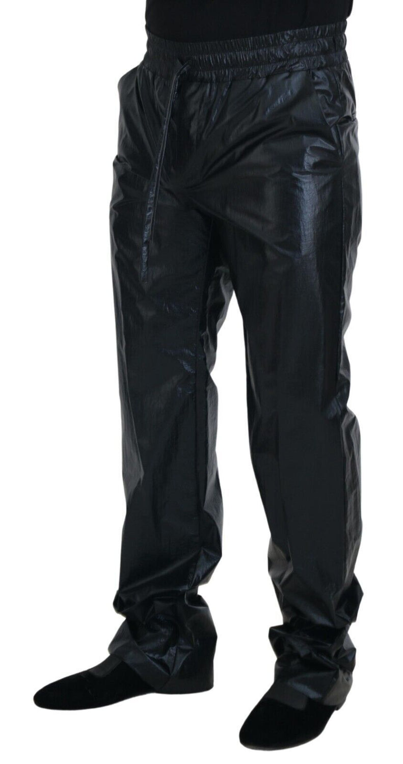 Black Shining Drawstring Trouser Nylon Pants