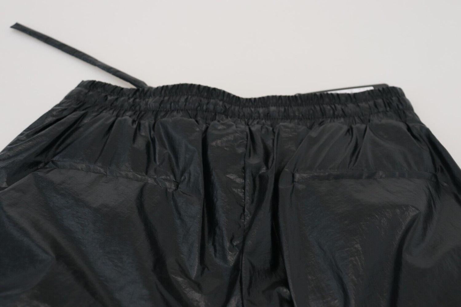 Black Shining Drawstring Trouser Nylon Pants