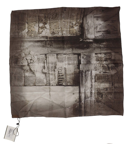 Black Cotton Newsprint Square Wrap Foulard Scarf