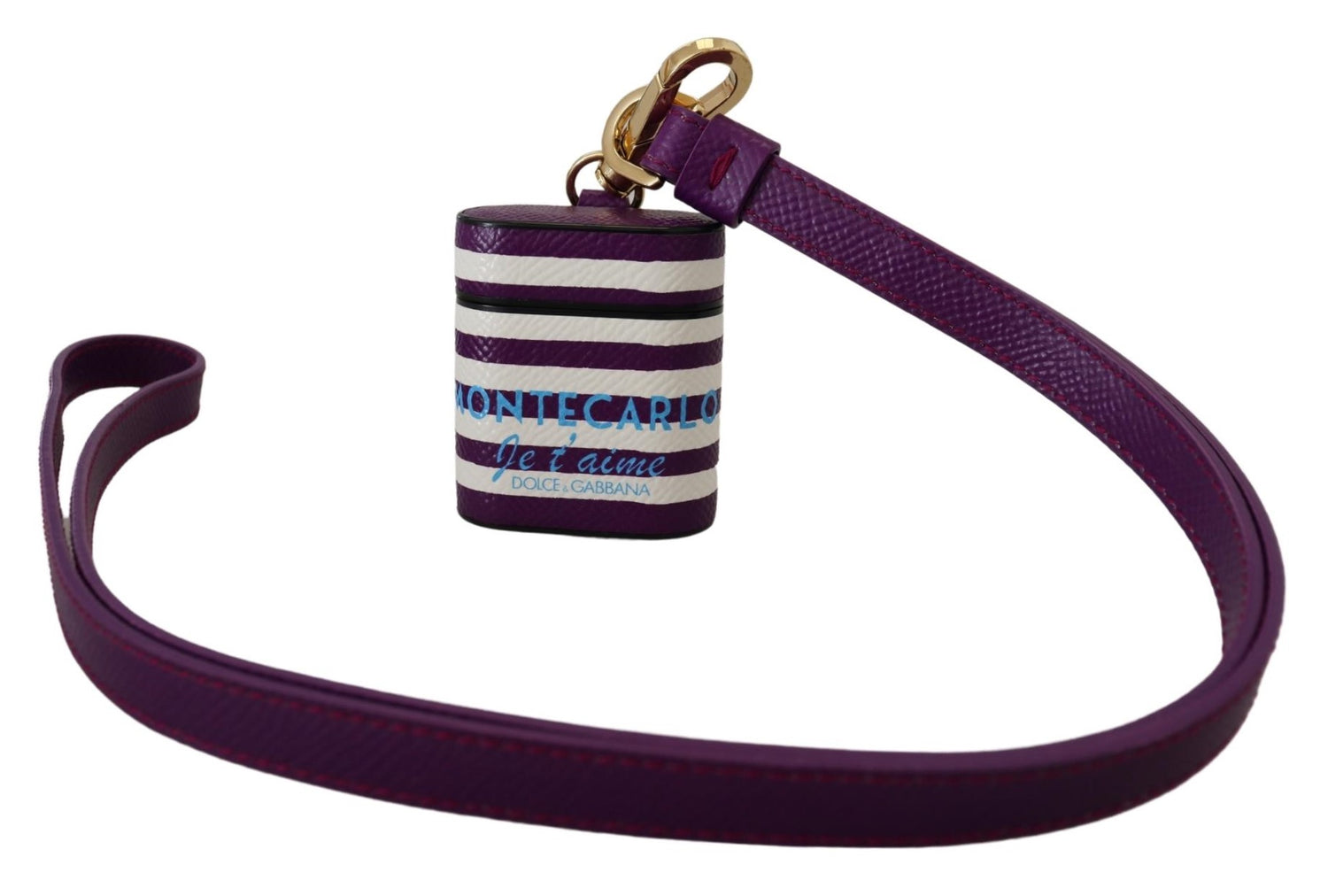 Purple Leather Strap Gold Metal Logo Airpods Case