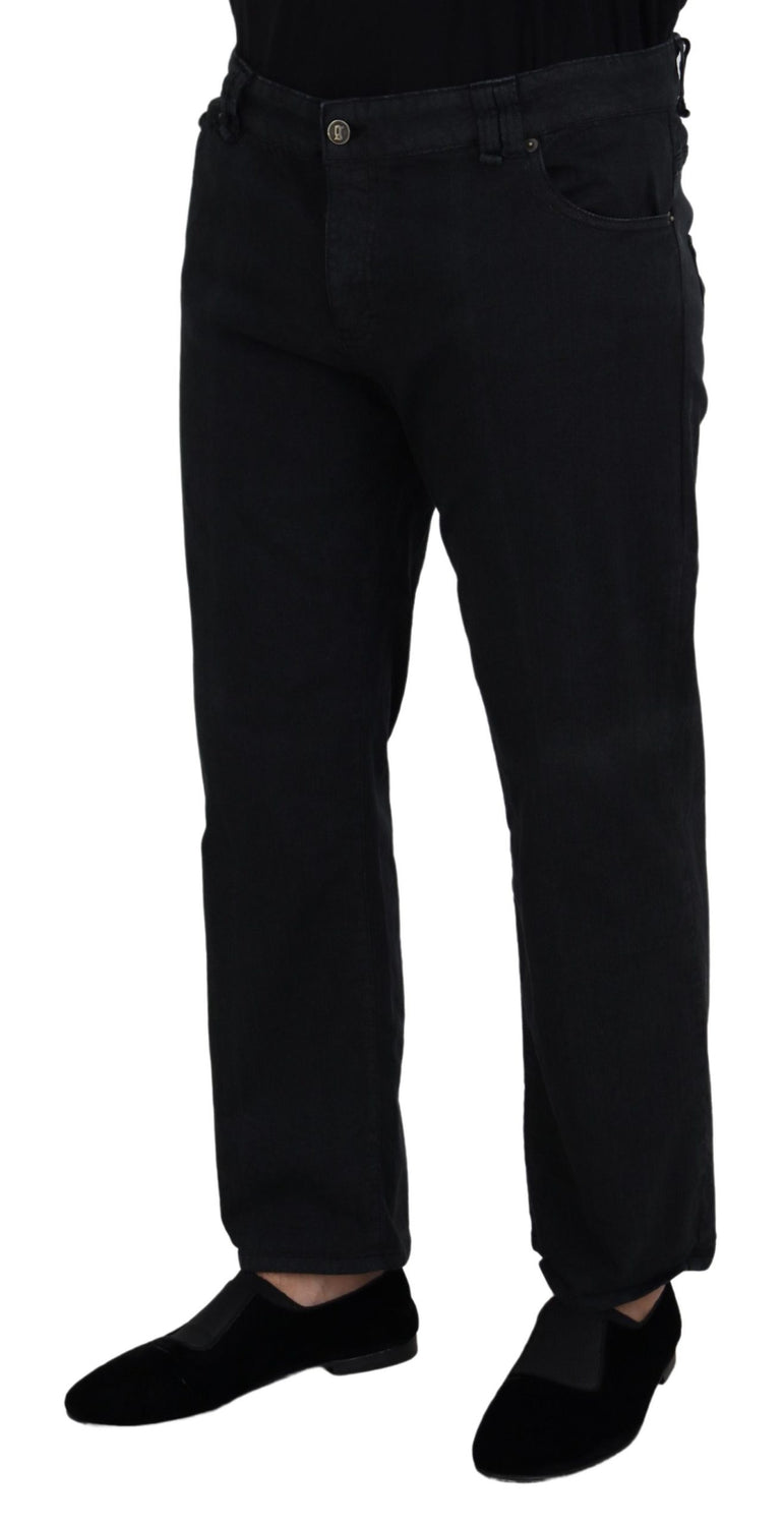 Black Cotton Back Buckle Casual Denim Jeans