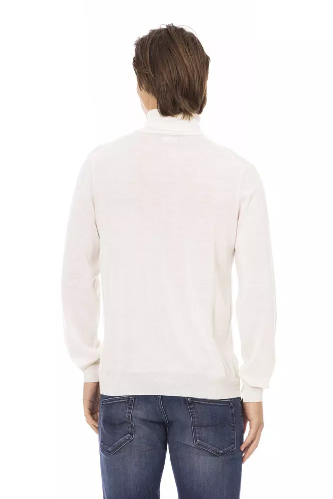 White Fabric Men Sweater with Turtleneck Design