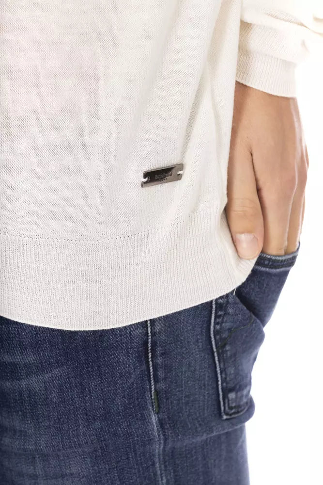 White Fabric Men Sweater with Turtleneck Design