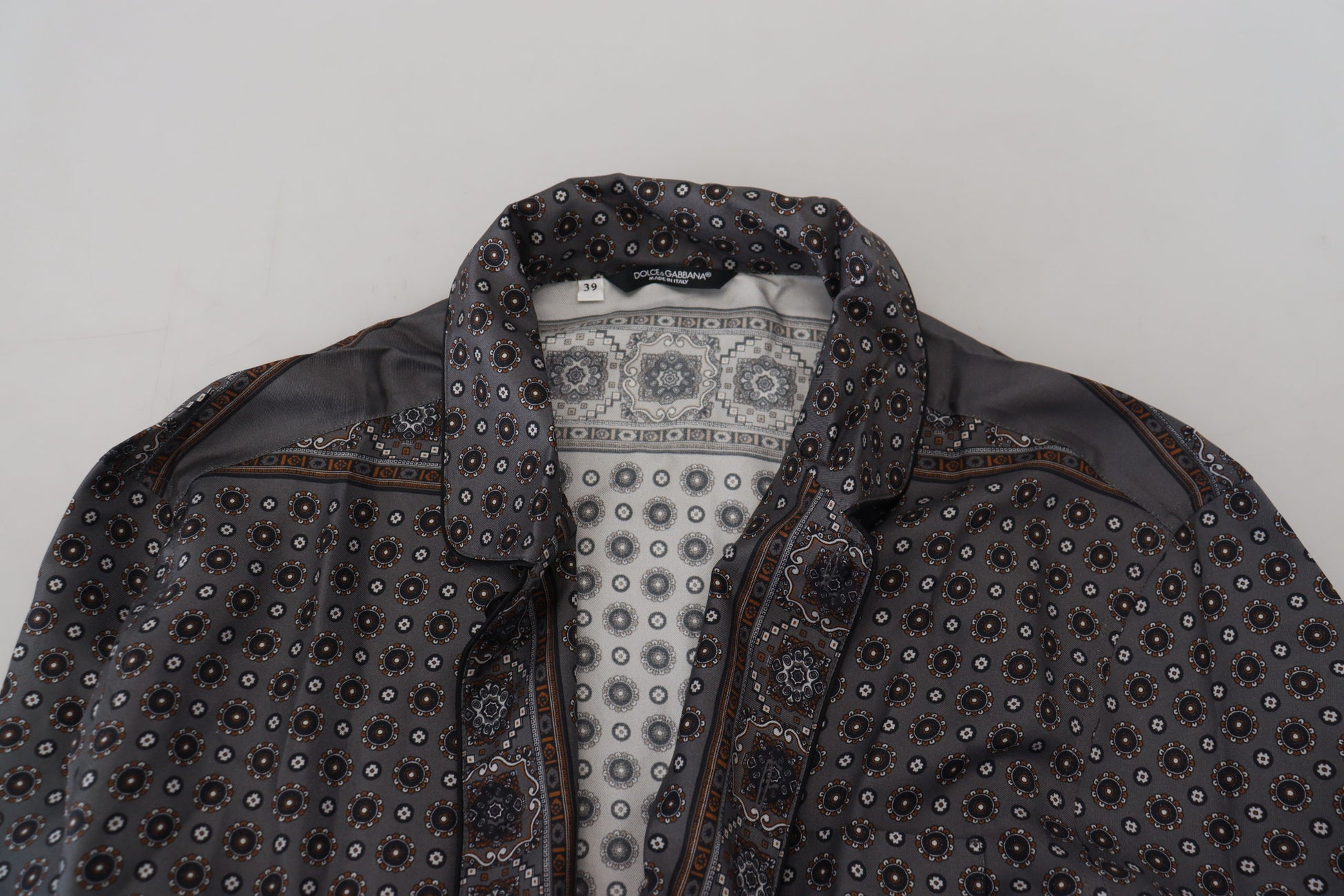 Gray Baroque Silk Satin Casual Shirt