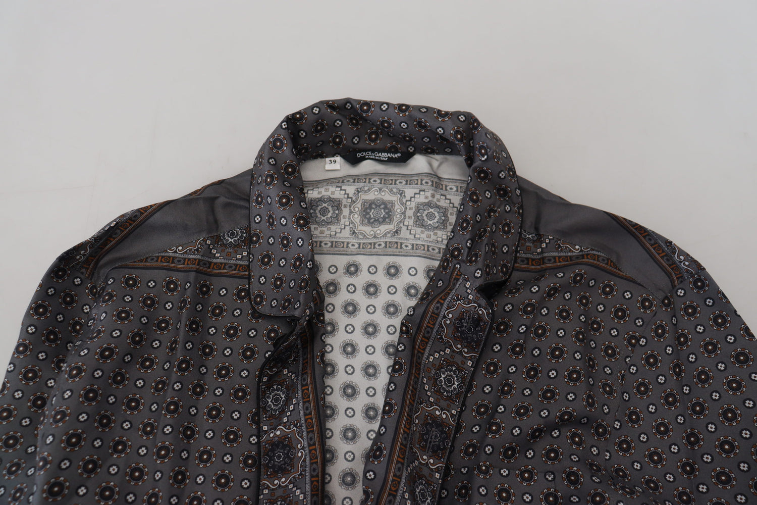 Gray Baroque Silk Satin Casual Shirt