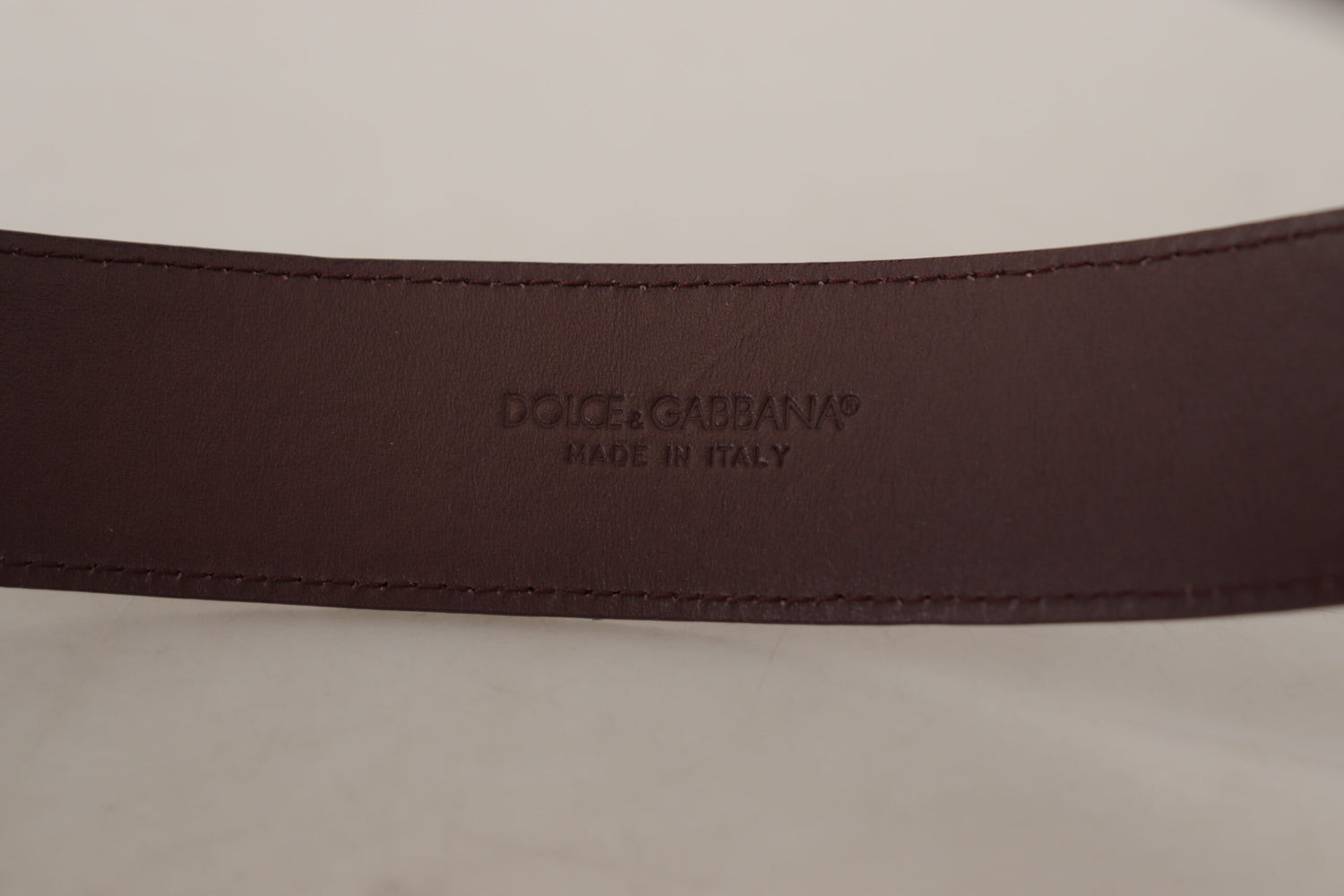 Maroon Calf Leather Wide Logo Engraved Buckle Belt