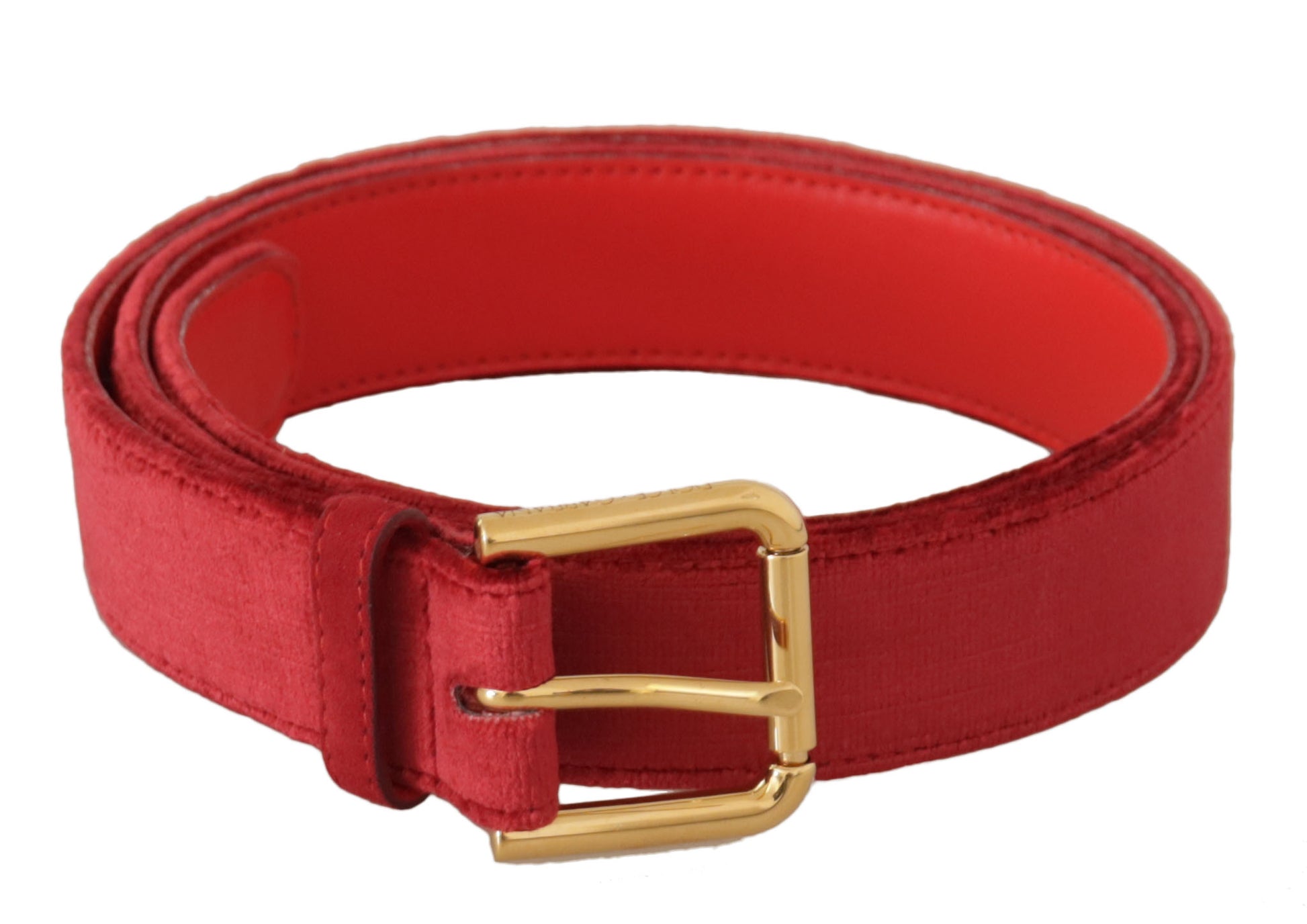 Red Velvet Gold Logo Engraved Metal Buckle Belt