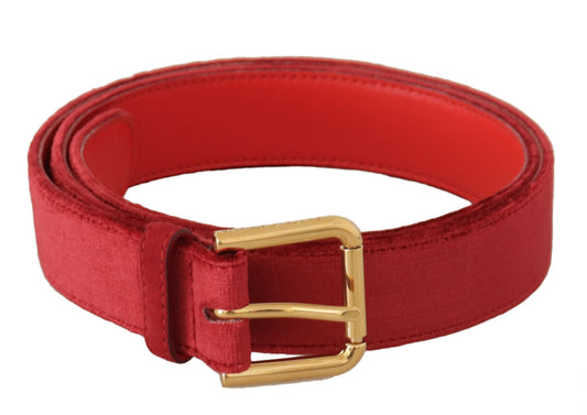 Red Velvet Gold Logo Engraved Metal Buckle Belt