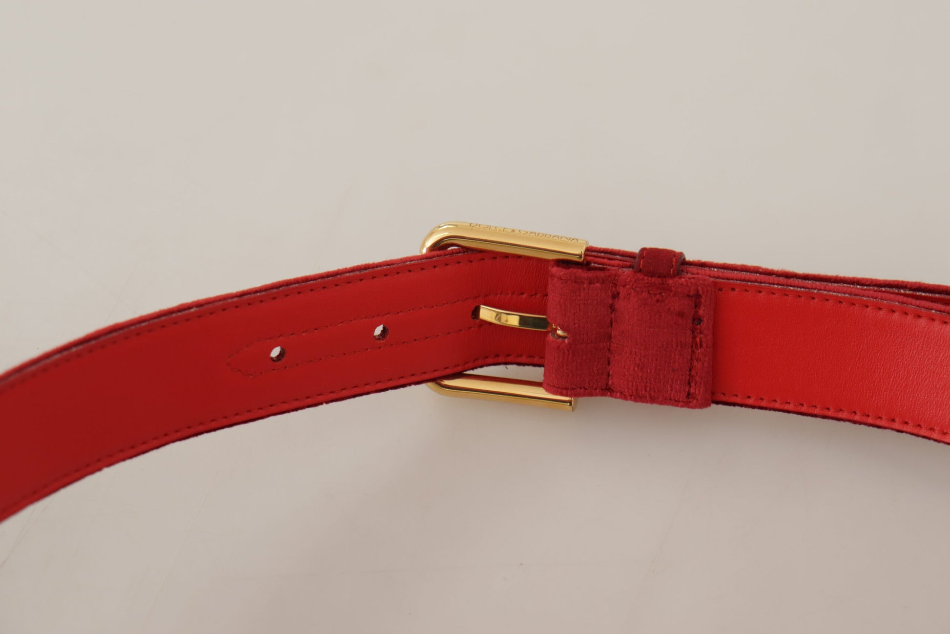 Red Velvet Gold Logo Engraved Metal Buckle Belt