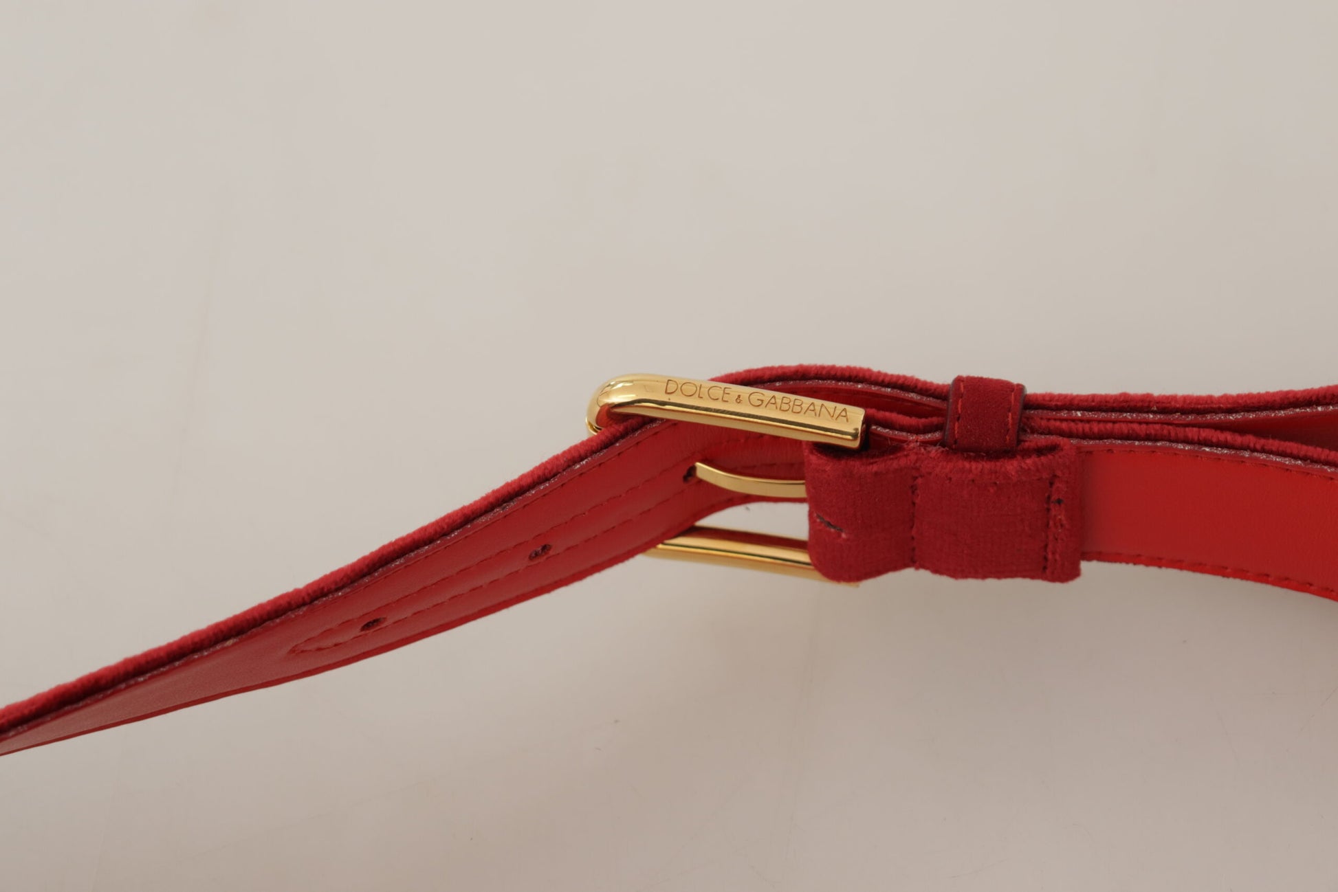 Red Velvet Gold Logo Engraved Metal Buckle Belt