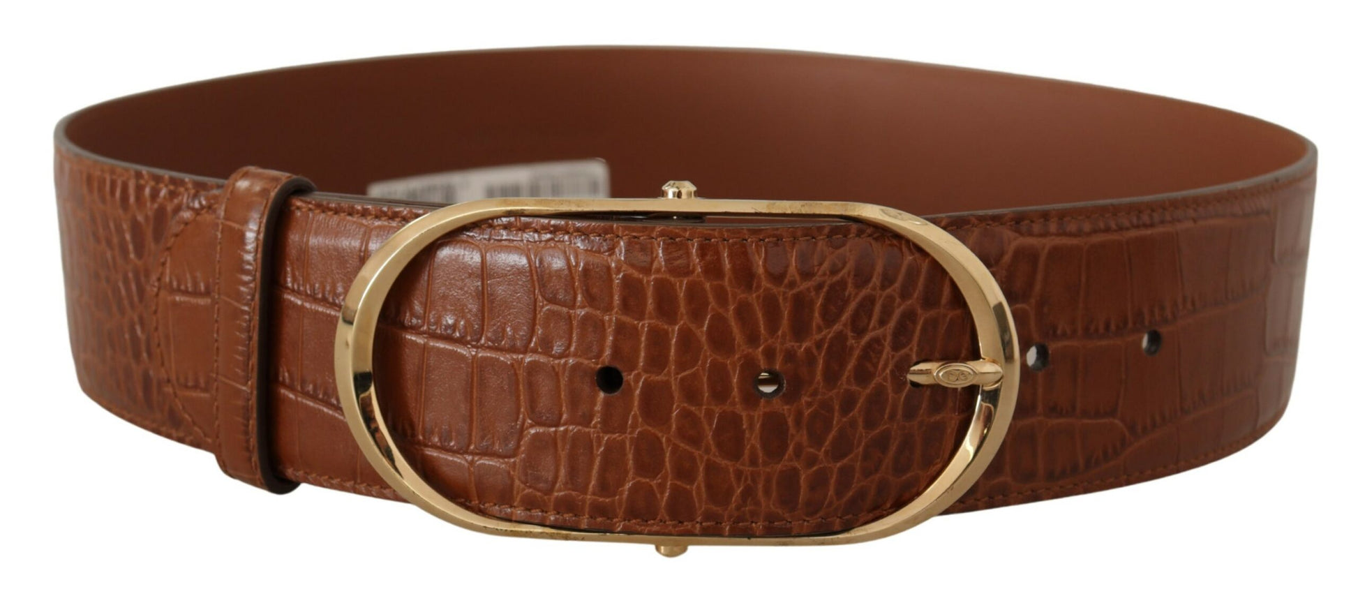 Brown Wide Waist Leather Gold Oval Metal Buckle Belt