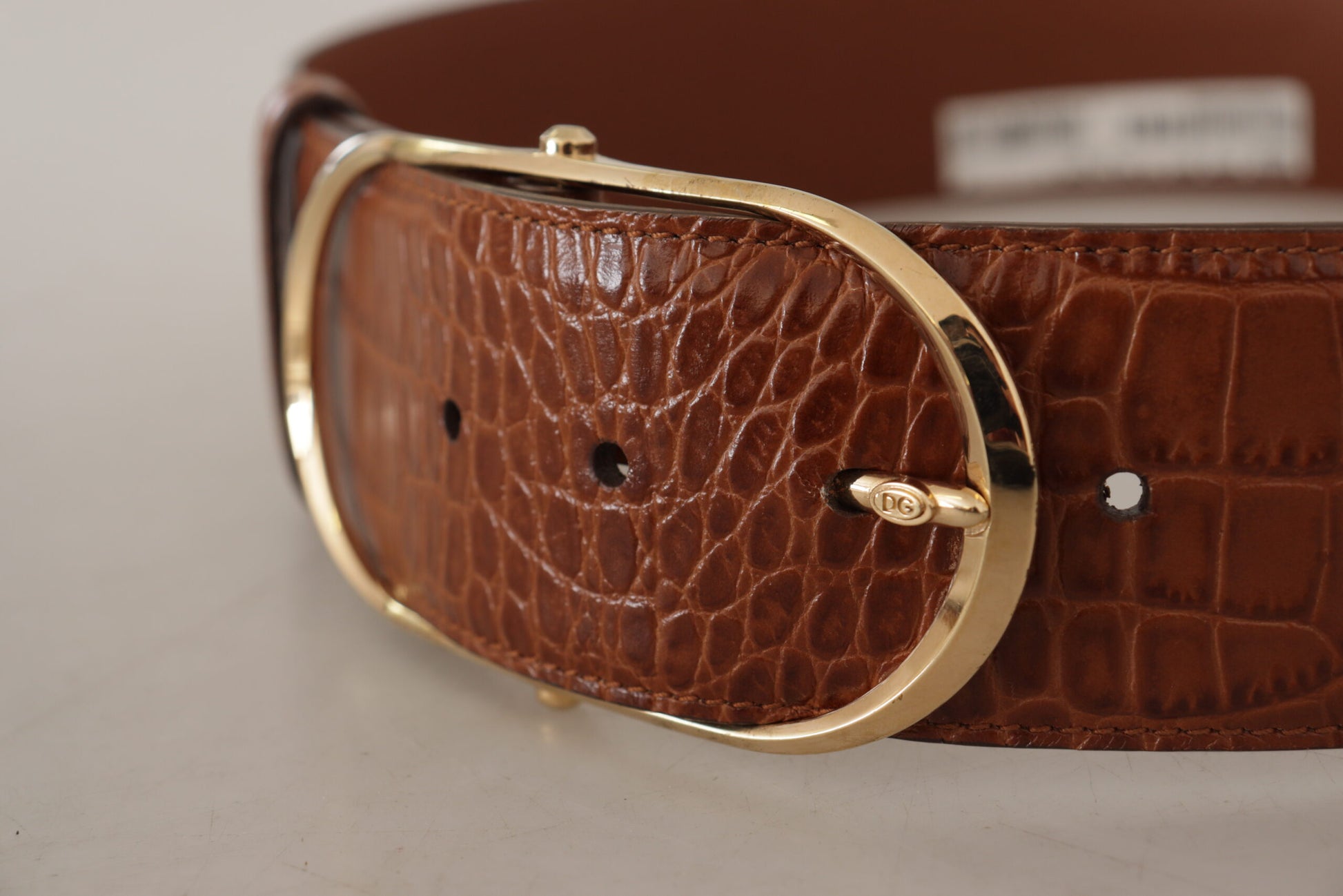Brown Wide Waist Leather Gold Oval Metal Buckle Belt