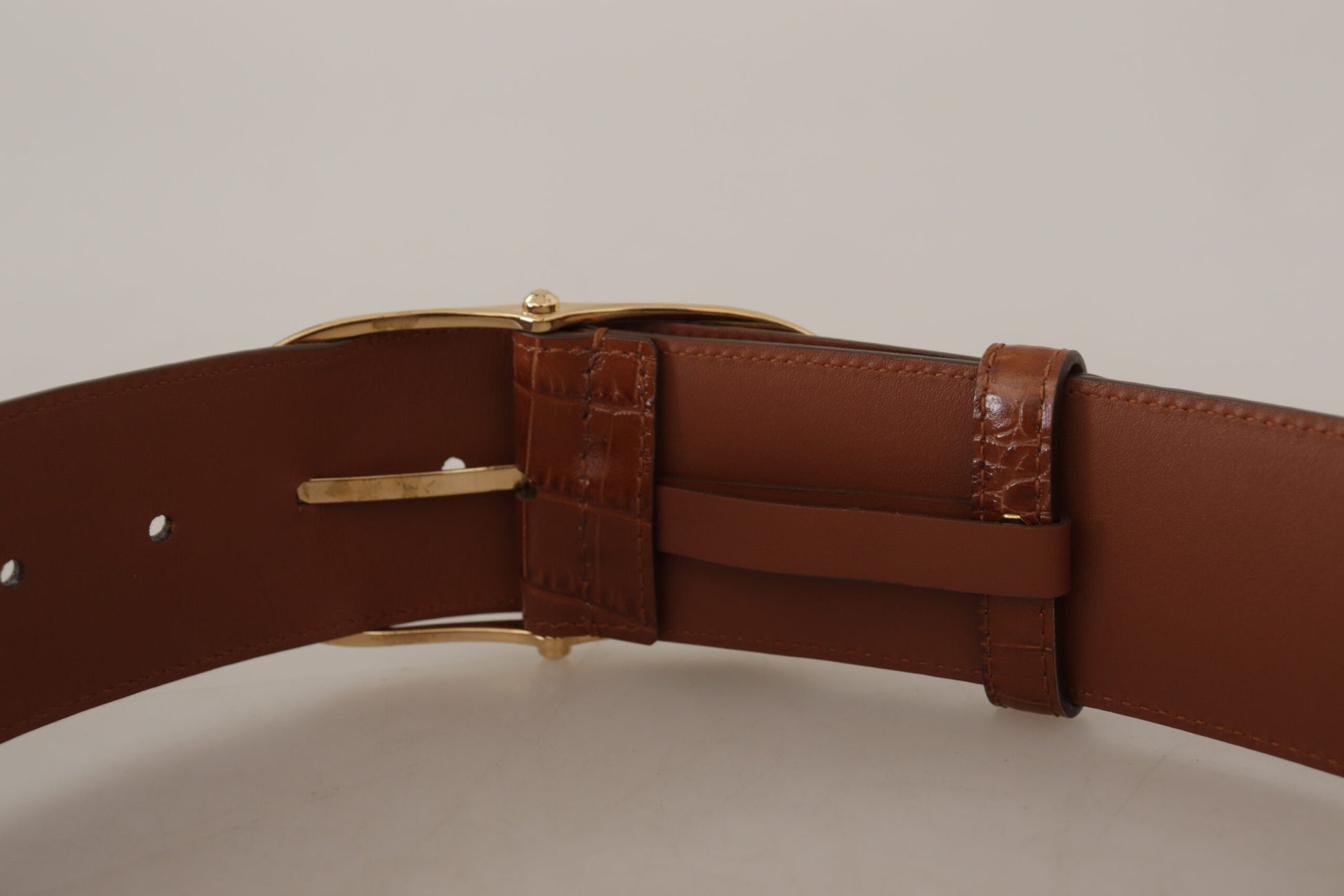 Brown Wide Waist Leather Gold Oval Metal Buckle Belt