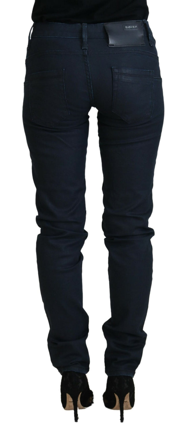 Blue Cotton Skinny Low Waist Women Casual Denim Jeans