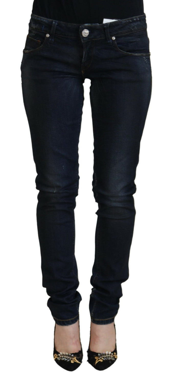 Blue Cotton Low Waist Slim Fit Women Casual Jeans