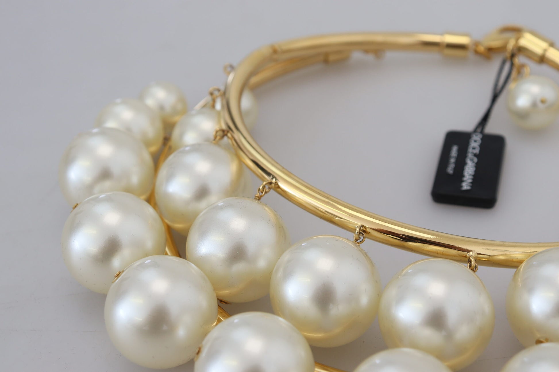 White Faux Pearl Embellished Brass Choker Necklace