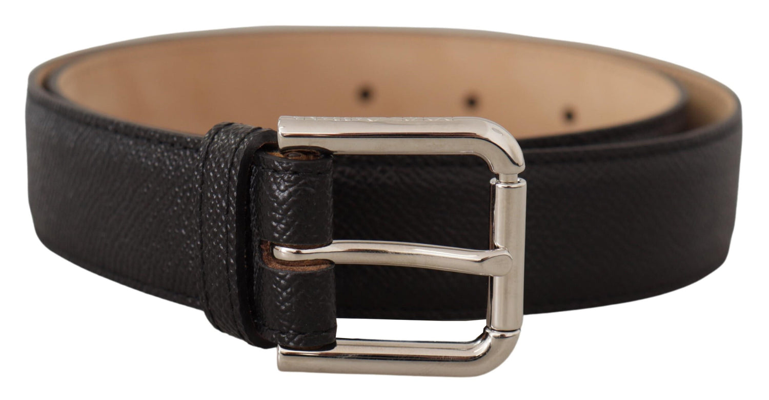 Black Calf Leather Brown Backend Metal Buckle Belt