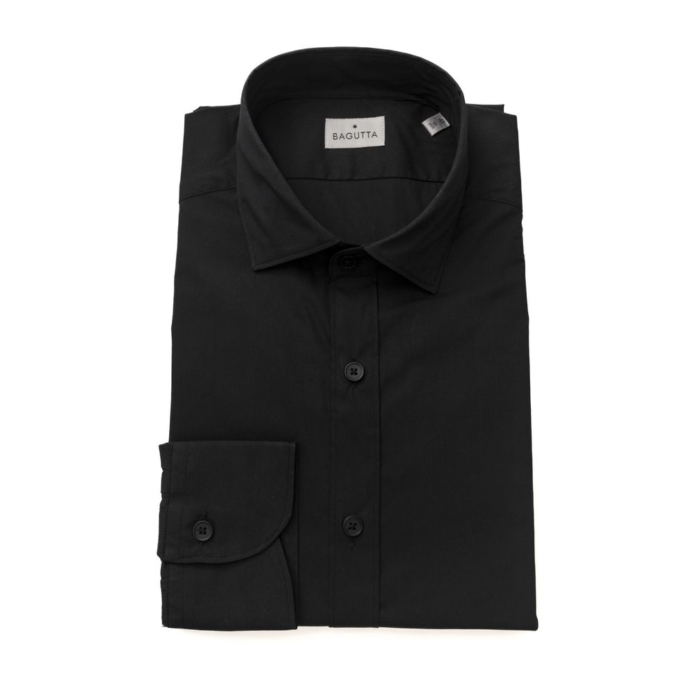 Black Cotton Men Slim Shirt