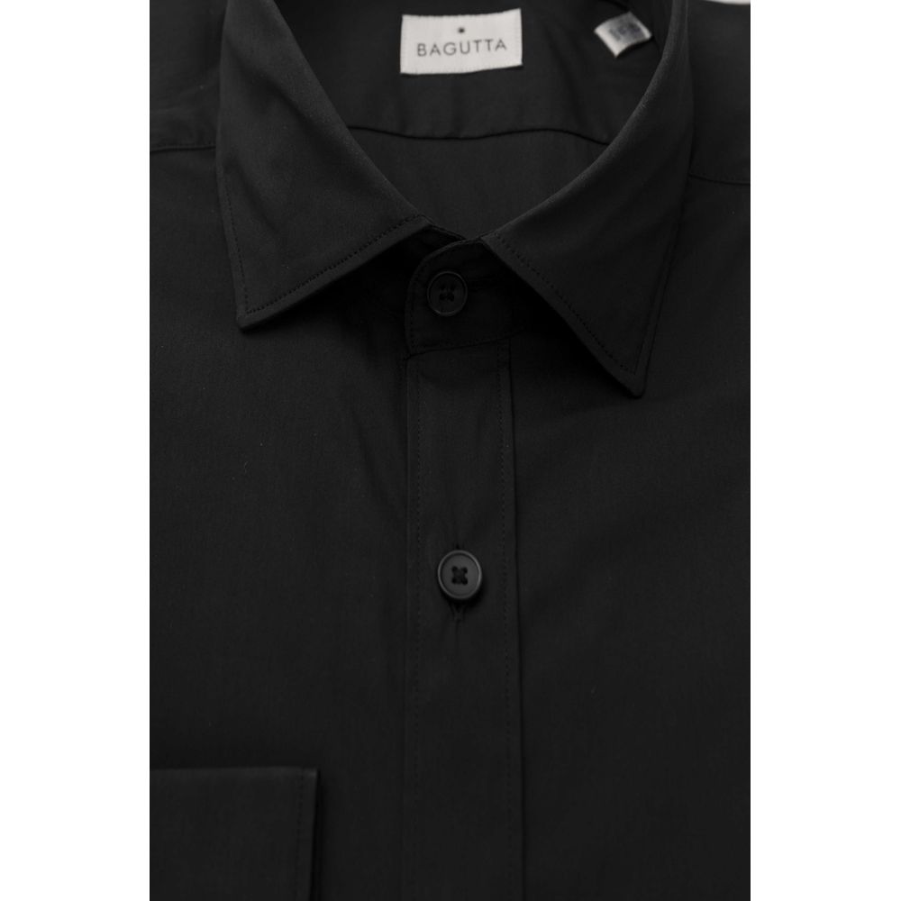 Black Cotton Men Slim Shirt