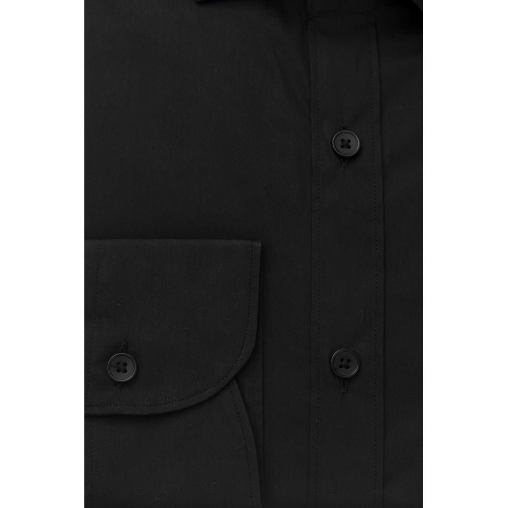 Black Cotton Men Slim Shirt