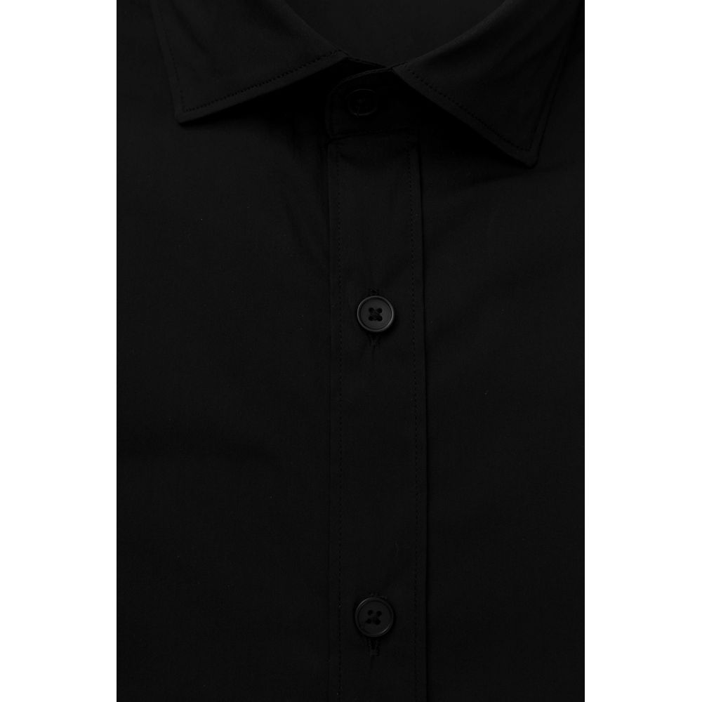 Black Cotton Men Slim Shirt