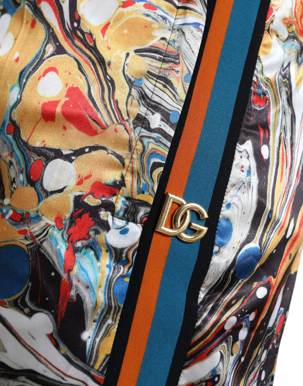 Multicolor Marble Print Satin Pants