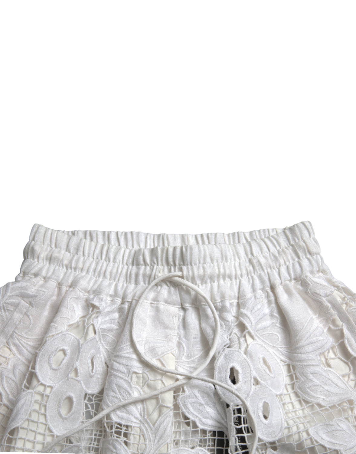 White Cotton Cutout High Waist Bermuda Shorts