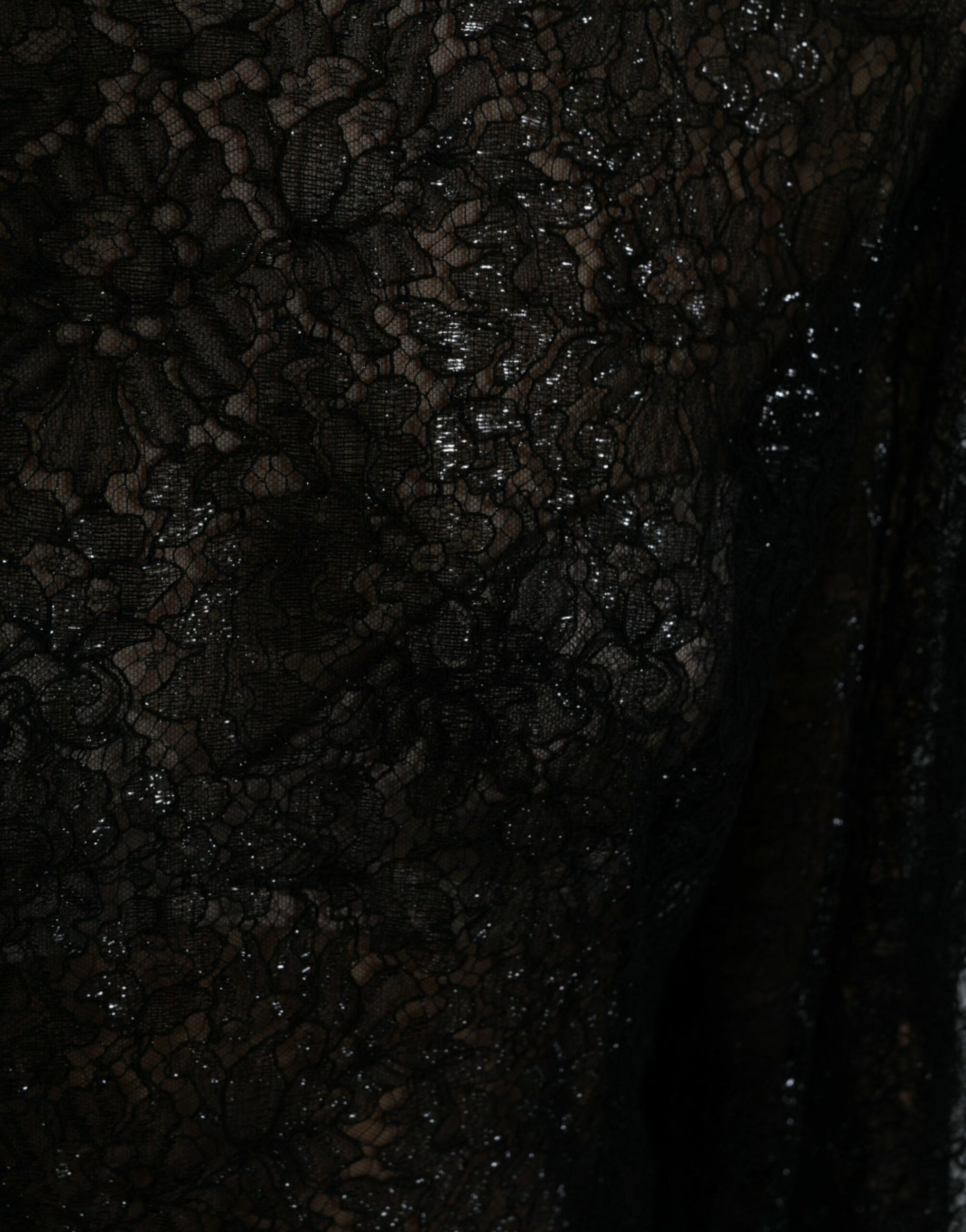 Black Floral Lace Sheer A-line Midi Dress