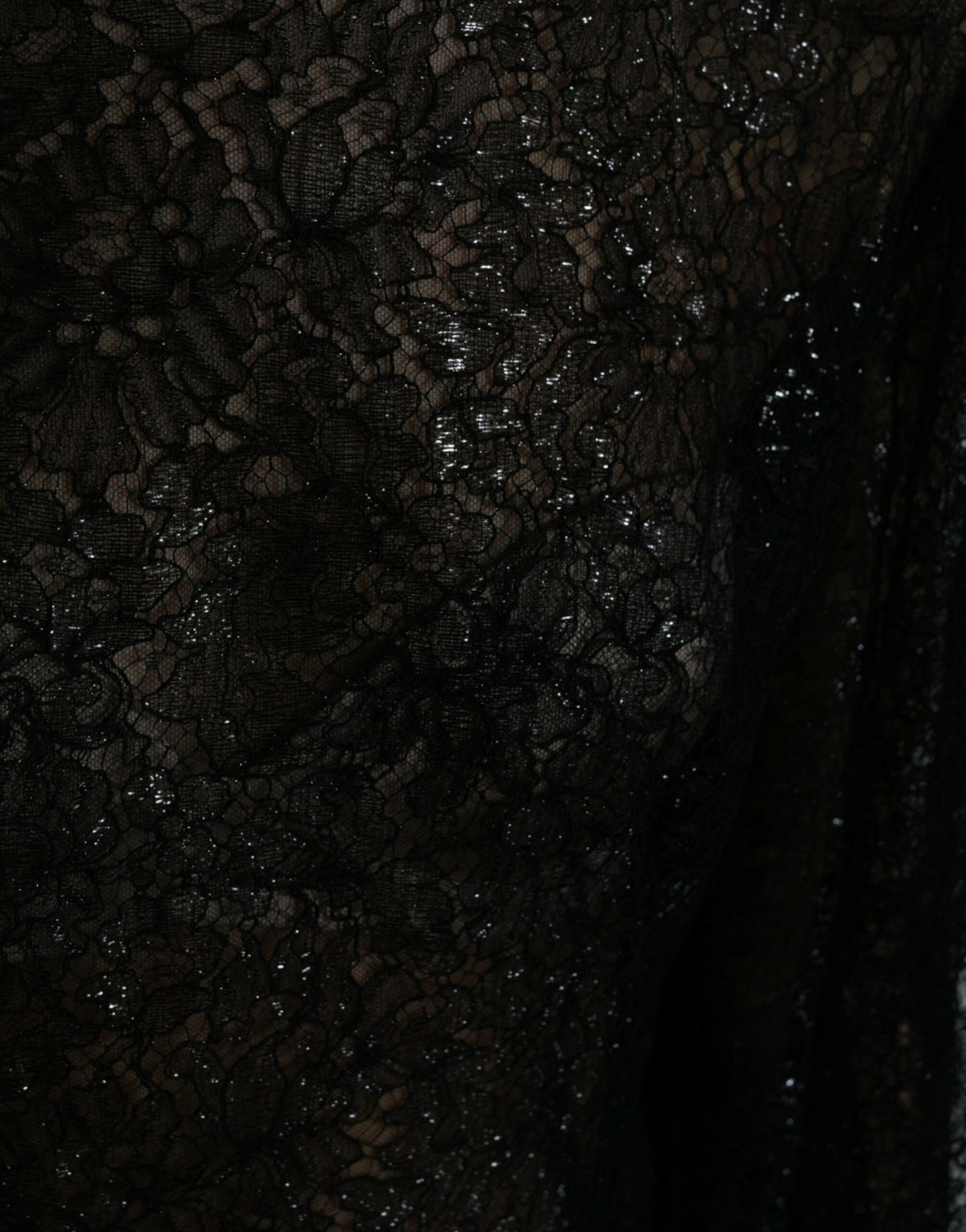 Black Floral Lace Sheer A-line Midi Dress