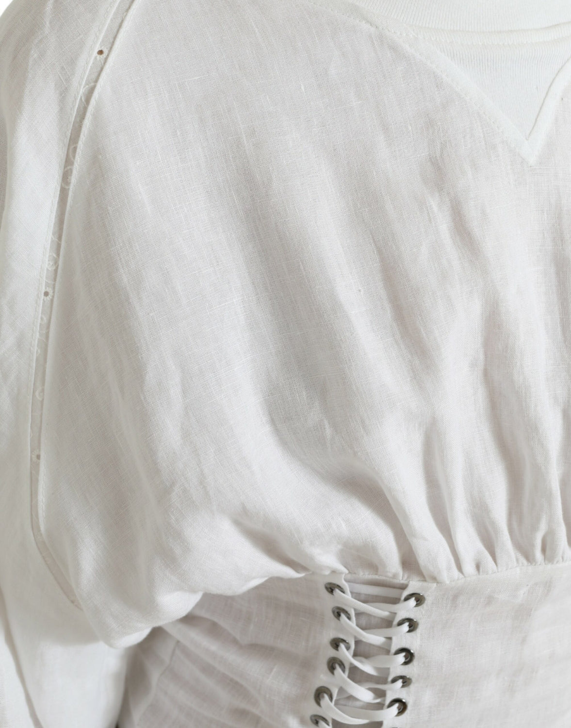 White Cotton Corset Cropped Long Sleeves Topclothing