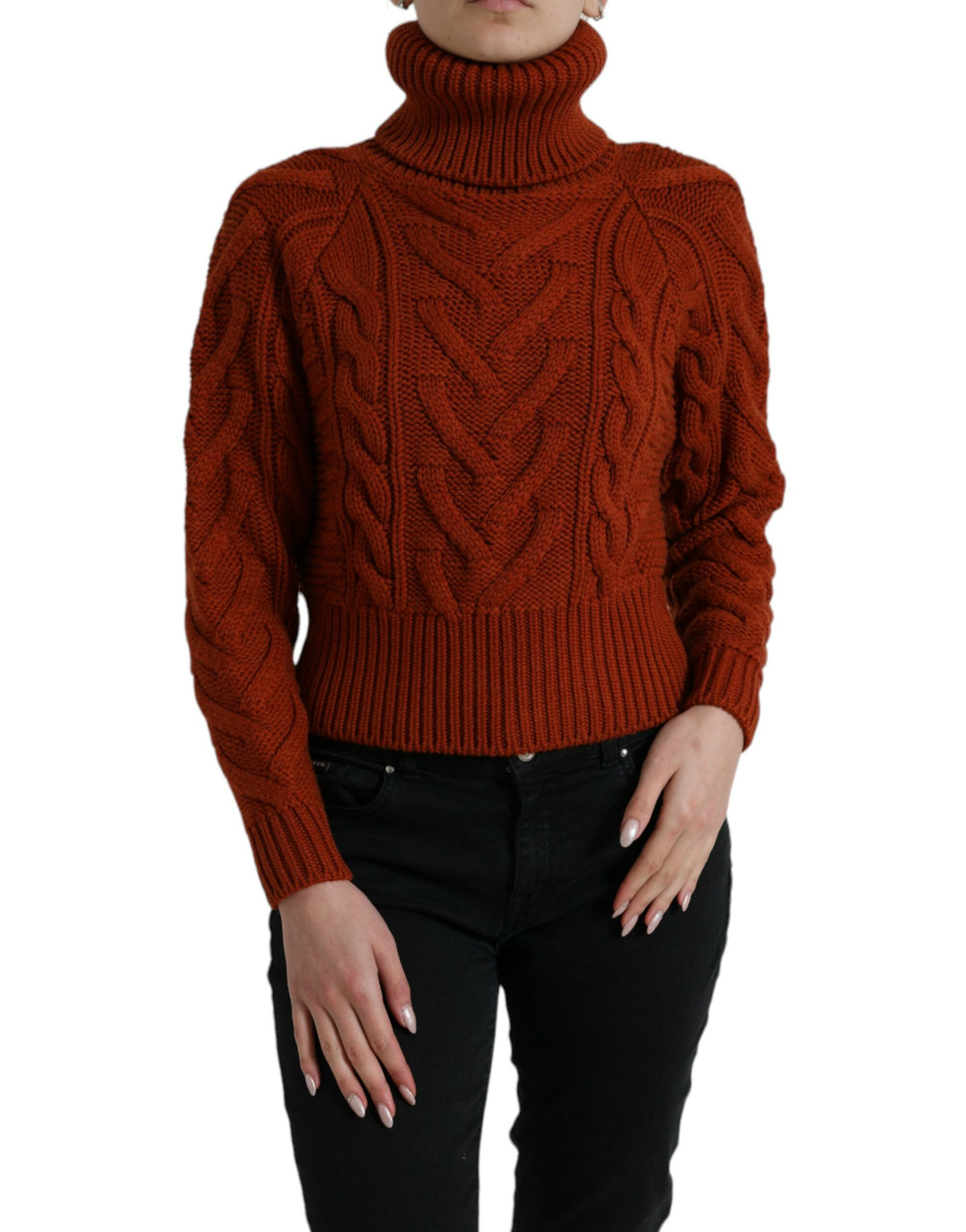 Brown Wool Knit Turtleneck Pullover Sweater