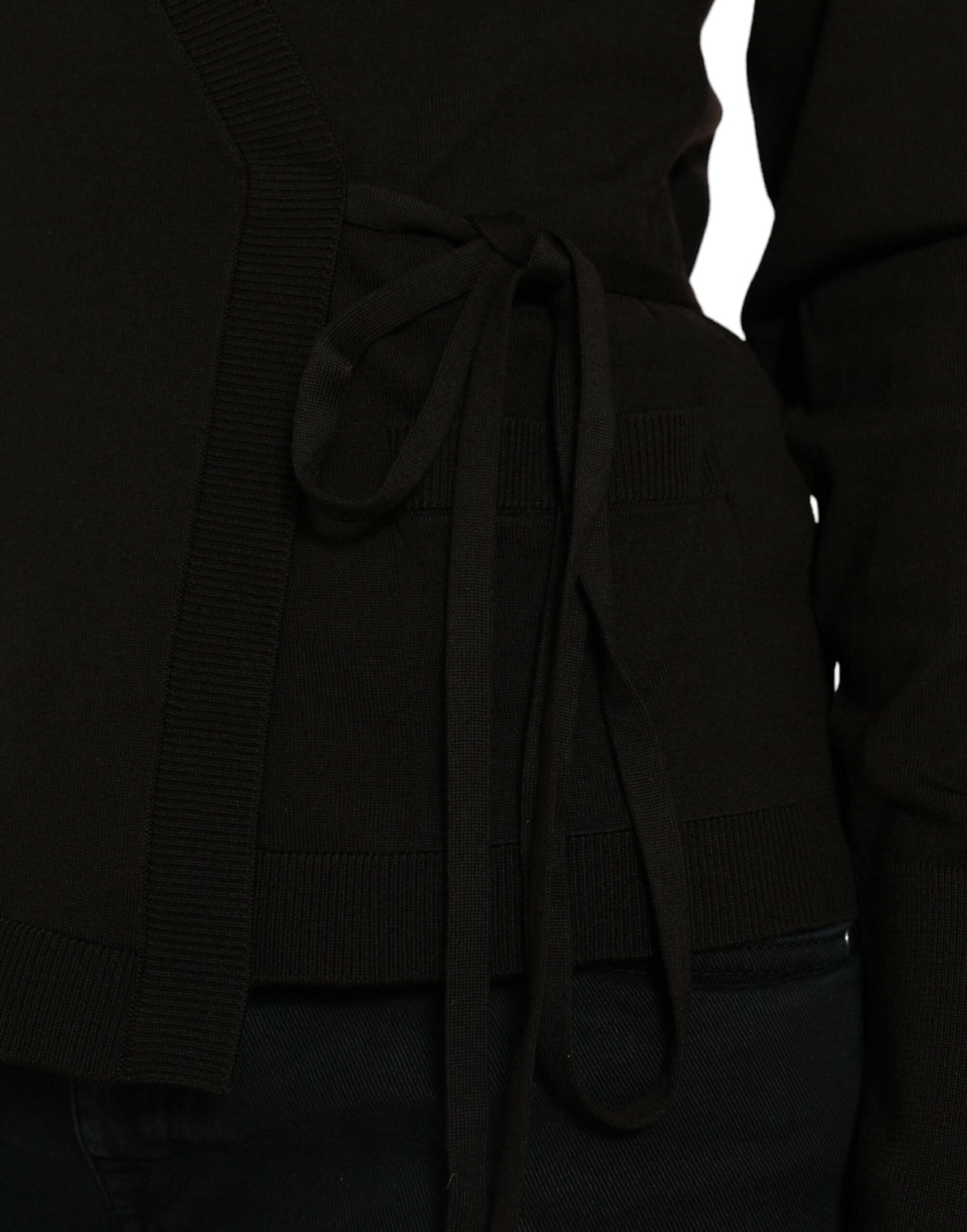 Black Wool V-neck Crossed Cardigan Sweater