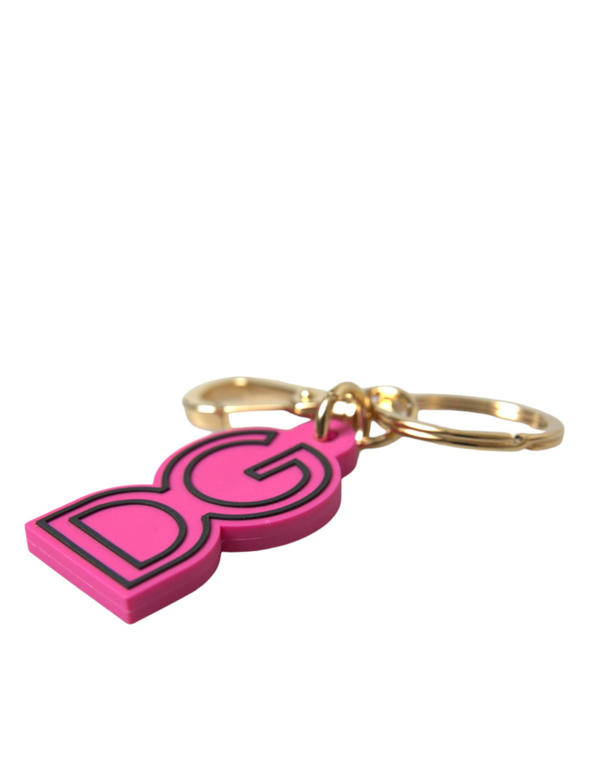 Pink Rubber Gold Tone Metal DG Logo Keyring Keychain