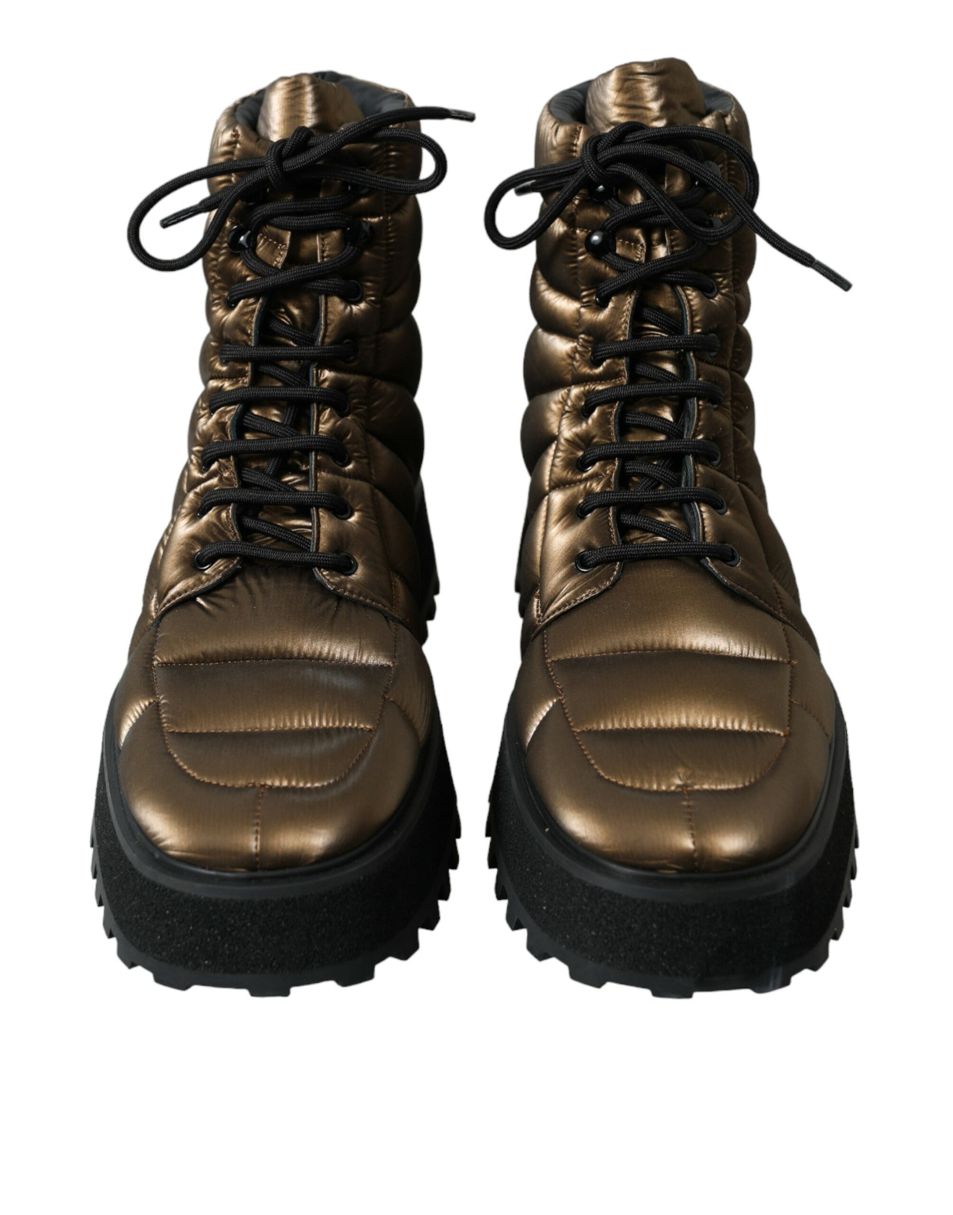 Bronze Padded Mid Calf Lace Up Boots Shoes
