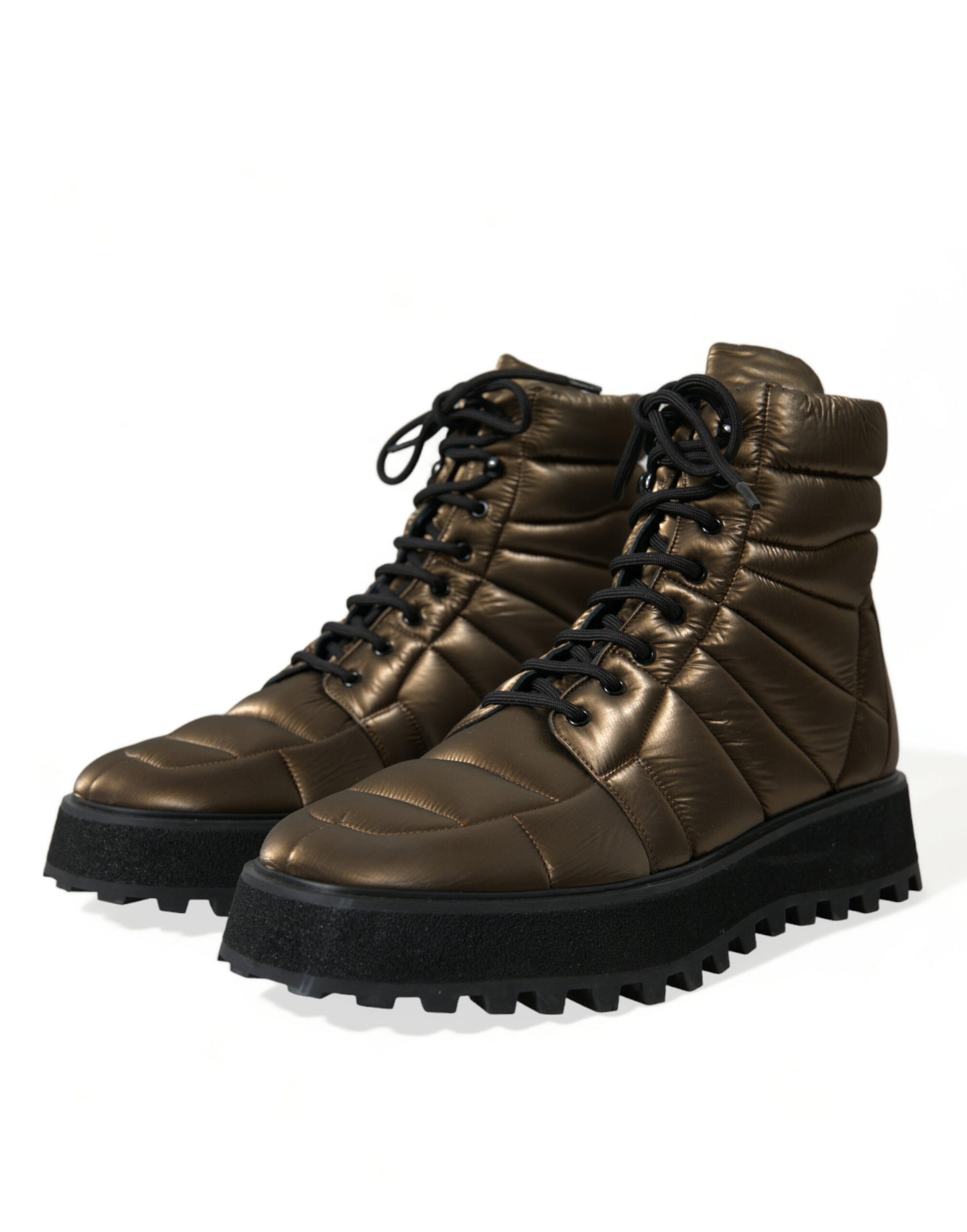 Bronze Padded Mid Calf Lace Up Boots Shoes