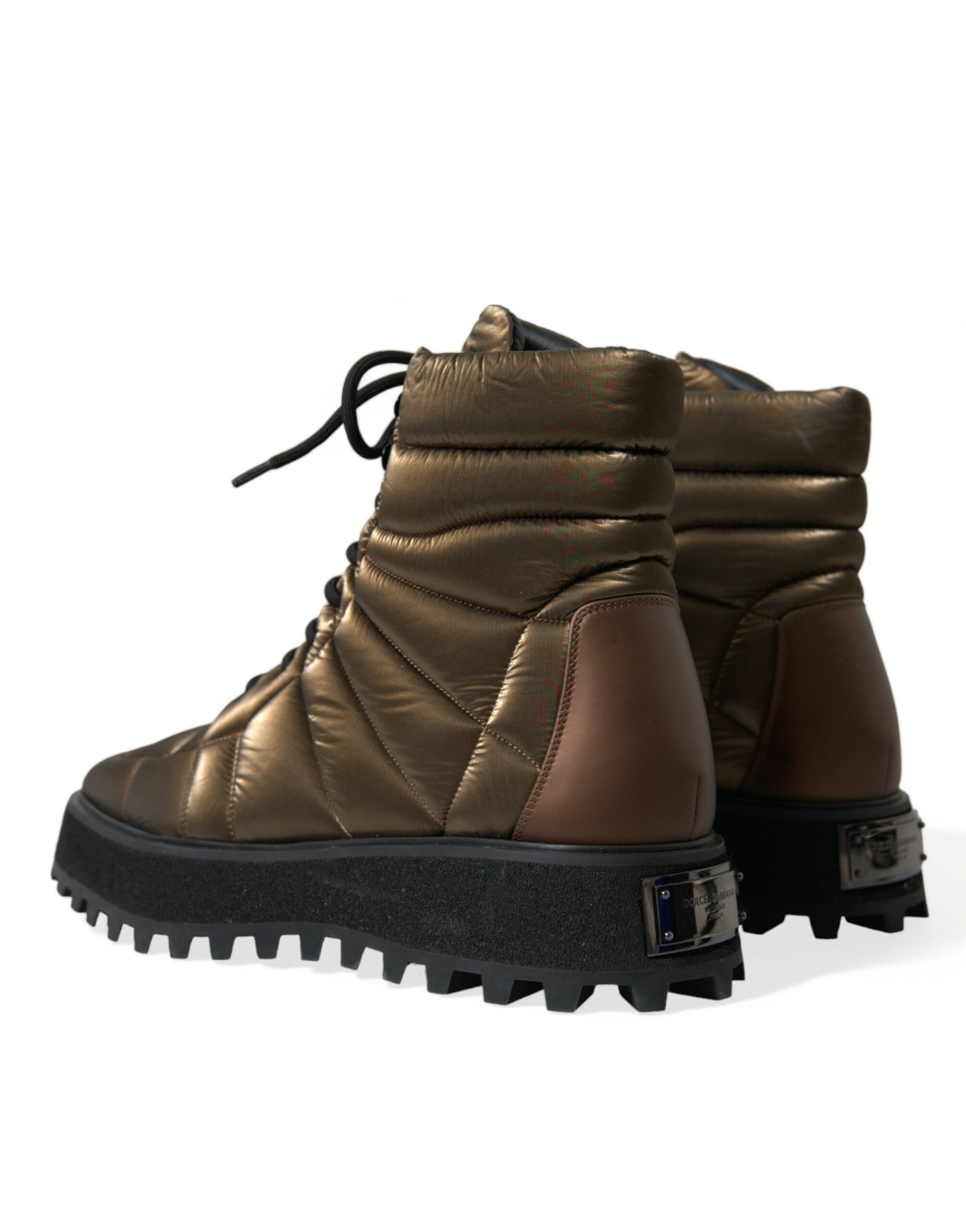 Bronze Padded Mid Calf Lace Up Boots Shoes