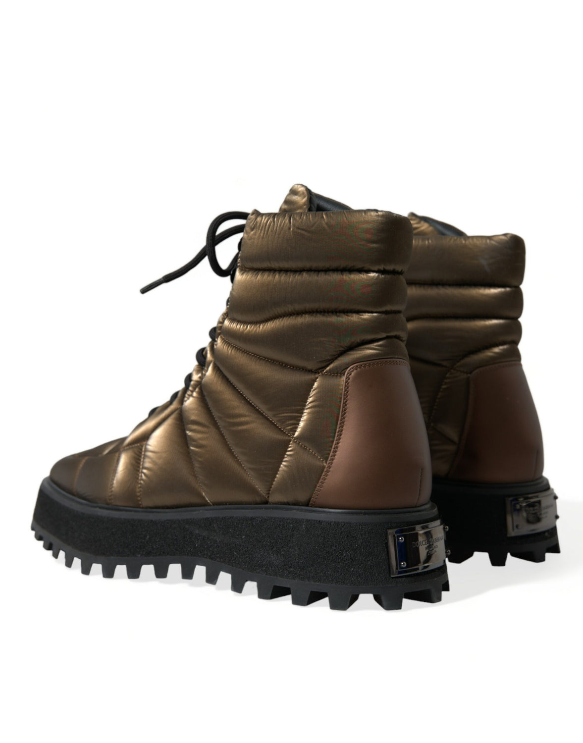 Bronze Padded Mid Calf Lace Up Boots Shoes