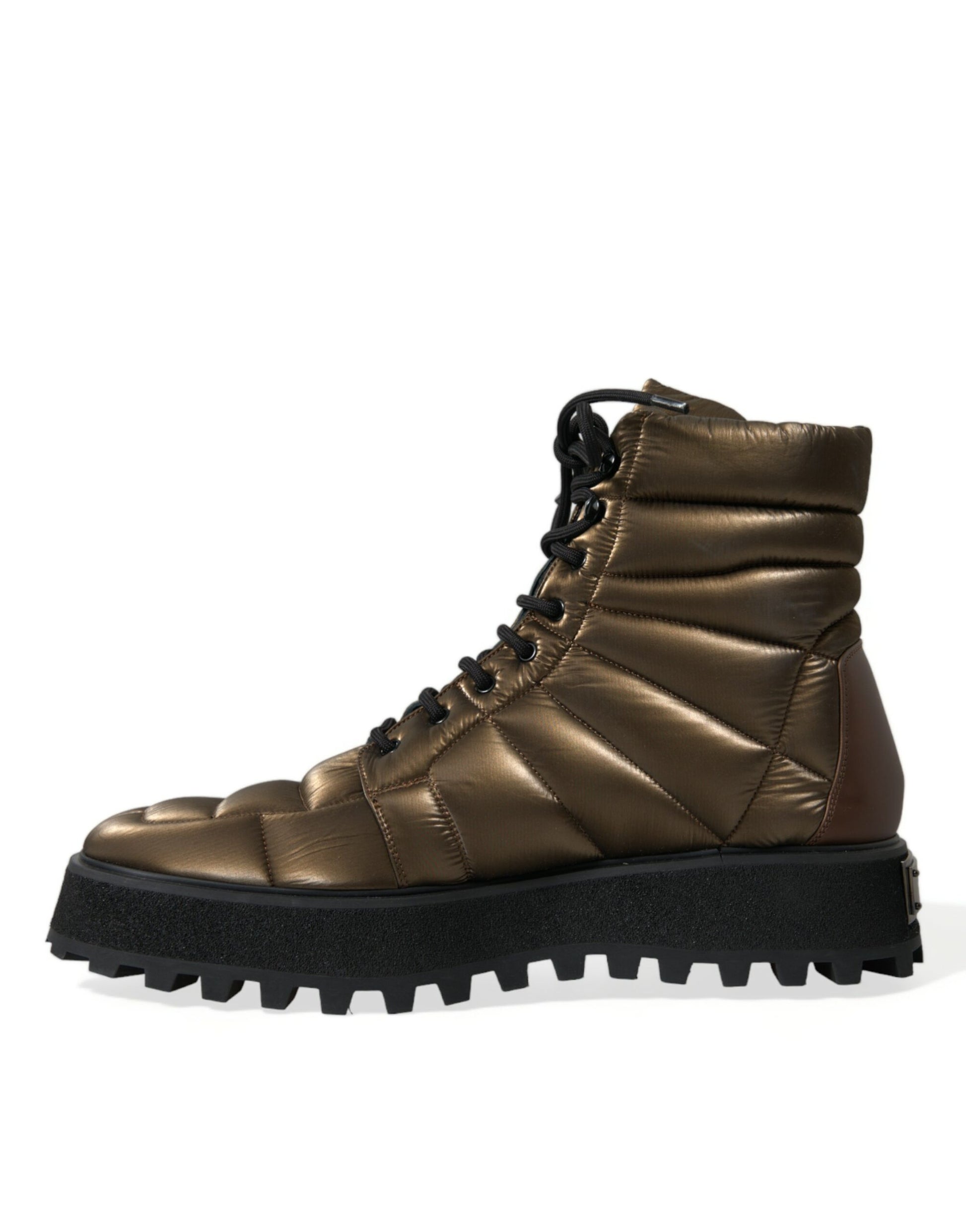 Bronze Padded Mid Calf Lace Up Boots Shoes